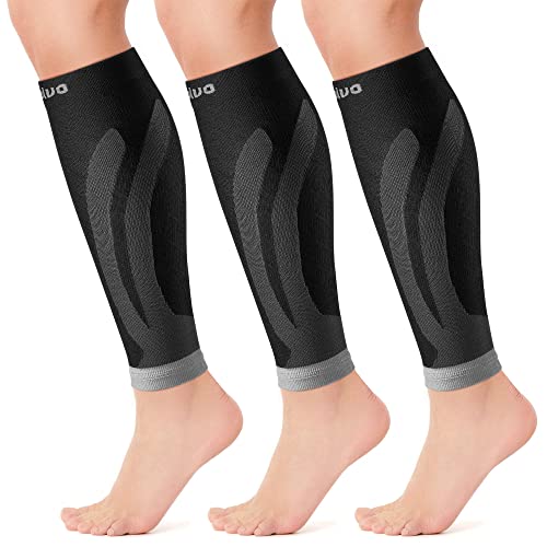CAMBIVO Calf Compression Sleeve 3 Pairs Footless Compression Socks Running - color: Gray, size: Large-X-Large
