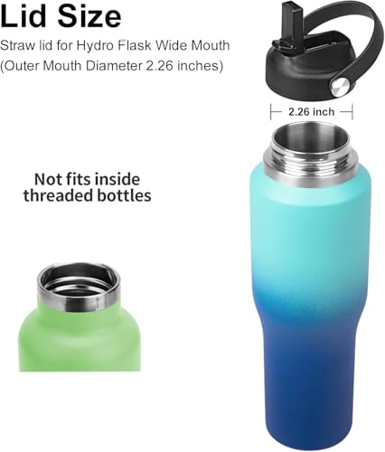 Straw lid for Hydroflask Wide Mouth Water Bottle,Straw Lid Flexible Handle Fit Hydro Flask 12 16 18 20 32 40 64 oz,Sports Straw Cap Flip Top Lid Water Bottle Lid Accessories… - color: Black 1