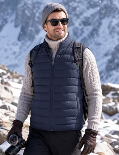 TACVASEN Men's Lightweight Packable Puffer Winter Warm Vests Outerwear - color: Navy Blue, size: Large