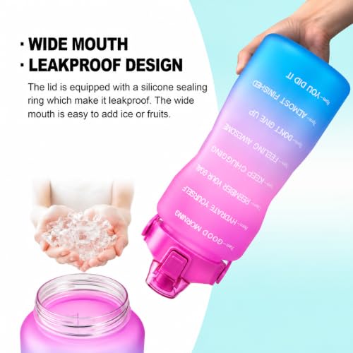 EYQ 64oz Water Bottle with Straw, Leakproof, Navy Gradient - color: Pink/Blue Gradient