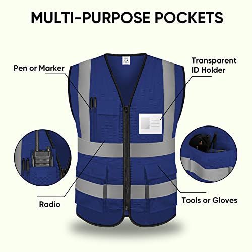 TICONN High Visibility Reflective Safety Vest for Men & Women, ANSI Class 2 - color: Blue, size: X-Large