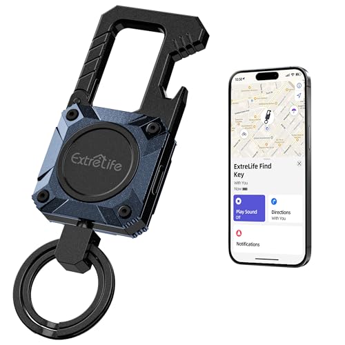 ExtreLife Keychain, Works with Apple Find My, Bottle Opener, Carabiner Car Key Chains with Gps Tracker - color: Blue