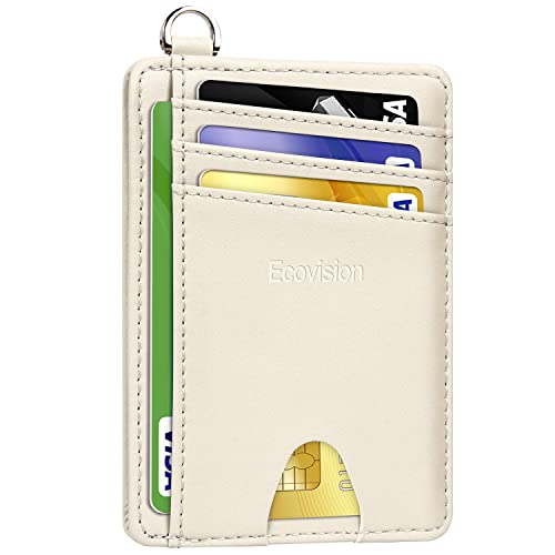 Slim Minimalist Front Pocket Wallet, RFID Blocking Credit Card Holder Wallet with Integrated D-Shackle for Men Women - color: Cowhide Beige