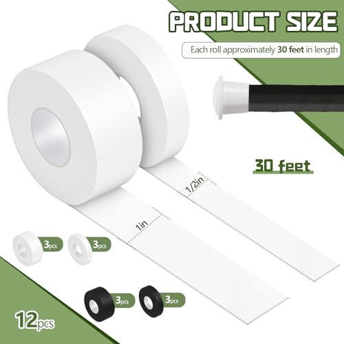 Gemscream 30 ft Lacrosse Stick Tape 1 Inch 1/2 Inch - color: Black, White