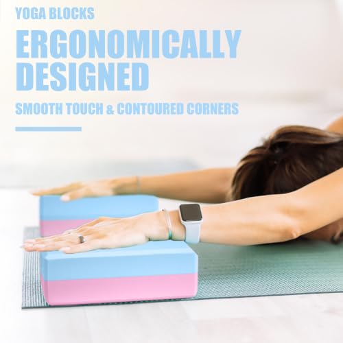 Septo 2 Pcs Yoga Blocks, 9x6x3 Inch Foam Blocks for Pilates - color: Blue-Pink