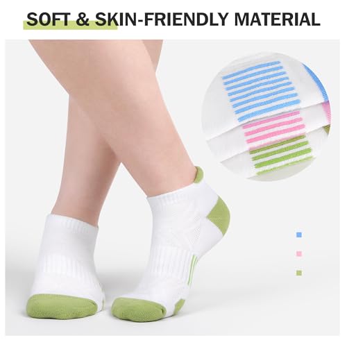 Felicigeely Athletic Running Ankle Socks Cushioned Low Cut Men Women 6 Pack - color: White+color, size: 6-9