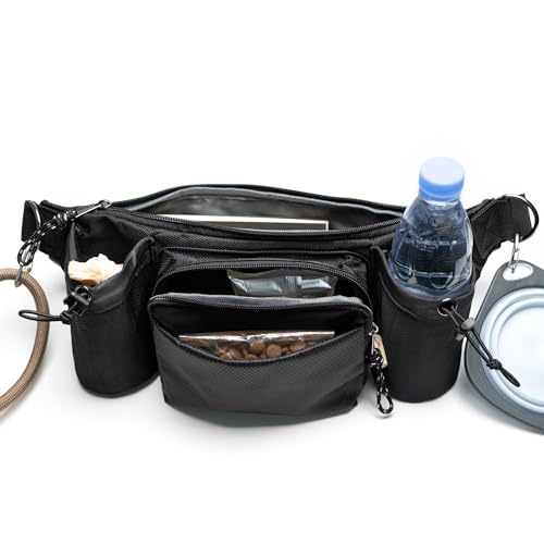Dog Walking Waist Pack with 2 Water Bottle Holders, 2 D-Rings, Fanny Pack for Walking Running Hiking