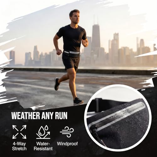 Running Belt for Women Men, Slim No-Bounce Waist Pack, Water Resistant Reflective Phone Holder Fits Phones up to 7.5 inch, Adjustable Fanny Pack for Running Jogging Hiking（Black） - color: Black