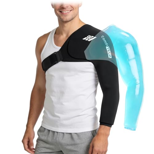 ComfiTECH Reusable Shoulder Arm Ice Pack Wrap for Pitcher & Recovery, L - size: Large, style: Black