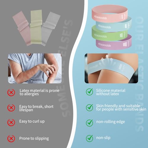 Silicone Resistance Bands, Wide Non-Slip Exercise Loop Bands - color: Pink, Blue, Green, Purple