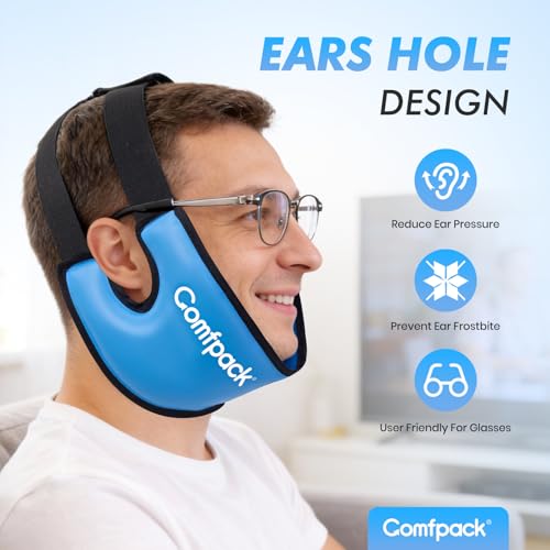 Comfpack Wisdom Teeth Ice Pack Head Wrap for TMJ, Jaw & Chin Relief with Larger Coverage, Flexible Double Sided Face Ice Pack for Oral Surgery, Teeth Removed, Tonsillectomy, Swelling - color: Blue 1pack