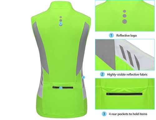 Little Donkey Andy Women's Half Zip Breathable Cycling Vests Reflective Sleeveless Jerseys Shirts Golf 4 Rear Pockets - color: Upgraded Fluorescent Yellow, size: Large