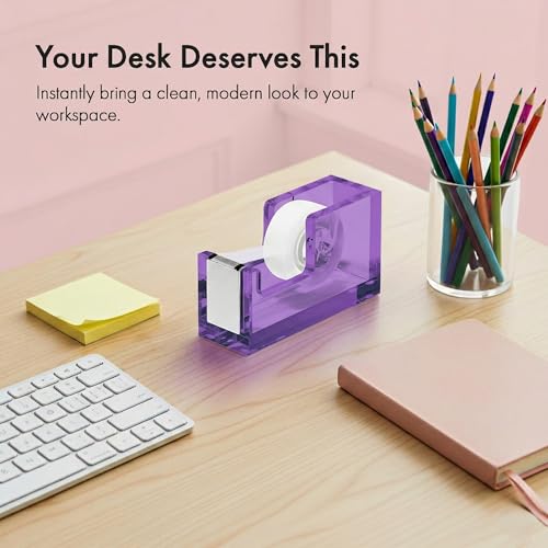 OfficeGoods Acrylic Tape Dispenser, Aesthetic and Compact Design, Purple - color: Purple