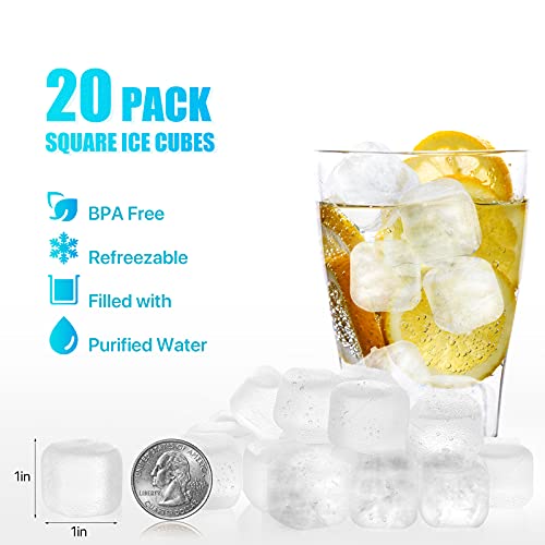 Reusable Ice Cubes for Drinks, 20 Pack Refreezable Plastic Ice Cubes BPA Free, Chills Drinks Without Diluting, Washable Fake Ice Cubes for Cocktails, Wine, Beer or Coffee Easy To Use - color: White-20Pack