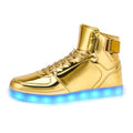 Unisex LED Light Up Shoes, Fashion High Top LED Sneakers USB Rechargeable Glowing Luminous Shoes for Men, Women, Teens - color: Gold, size: 7.5 Women/6 Men