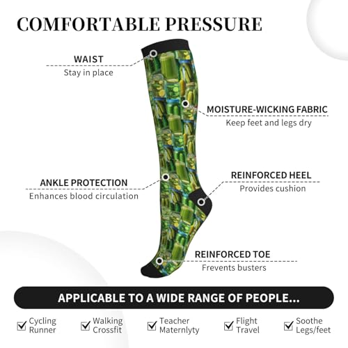 Compression Socks Women Knee High Support Circulation Stockings for Running Cycling Flying - color: Pickle