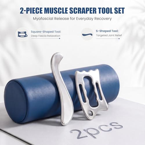 THLHKD 2 in 1 Muscle Scraper Tools Set, Stainless Steel Gua Sha Scraping Massage Tool, Physical Therapy Sports Injury Recovery, Pain Relief Deep Tissue Massage Tool - size: S+D-Shape