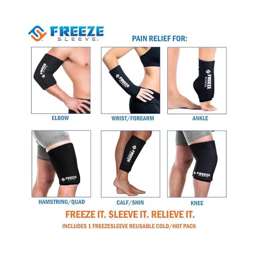FreezeSleeve Ice and Heat Therapy Sleeve | Reusable Ice Pack Flexible Gel Compression Sleeve for Pain Relief and Recovery of Elbow Knee Ankle Leg Wrist Injuries | Black Large - color: Black, size: Large