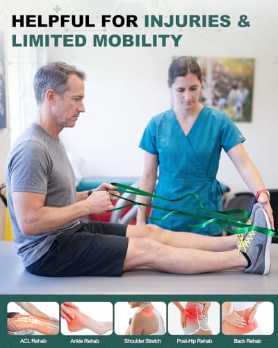 Trideer Stretching Strap with Loops, Yoga Strap, Stretch Bands for Exercise - color: Emerald Green/75"x1"