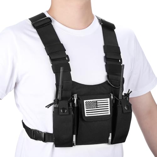 Radio Chest Harness Chest Front Pack Pouch Holster Vest Rig for Two Way Radio Walkie Talkie(Rescue Essentials) - color: Black