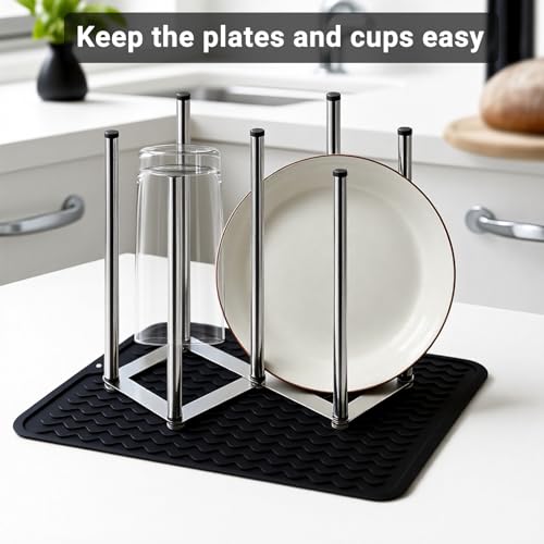 Stainless Steel Bottle Drying Rack with Non-Slip Silicone Mat – Foldable Water Bottles Dryer Stand for Cups, Tumblers, Wine Glasses & Baby Bottles, Space-Saving Countertop Bottle Rack Organizer