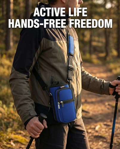 AUPET Water Bottle Sling Bag Sleeve Holder Carrier 25/32/40/64 oz,Insulated Crossbody Water Bottle Case Cover with Strap and Pockets for Men/Women Walking Hiking - color: dark blue, size: 64oz