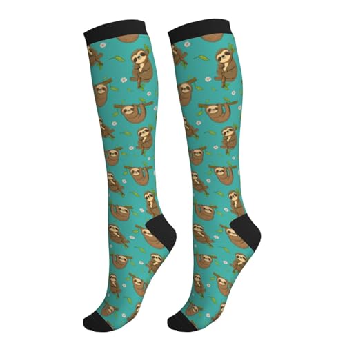 Compression Socks Knee High Circulation Support Socks For Women Men Athletic Running Hiking Travel - color: Funny Sloths