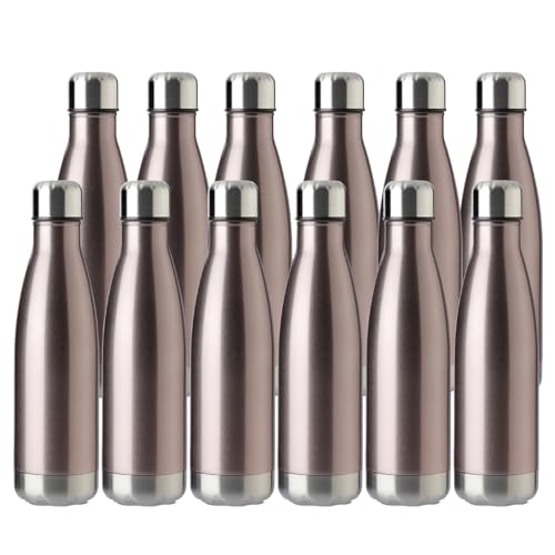 MEWAY 17oz Sport Water Bottle 12 Pack Vacuum Insulated Stainless Steel Leak-Proof Double Wall Cola Shape Water Bottle,Keep Drinks Hot & Cold (Rose Gold,12 Pack) - color: Rose Gold