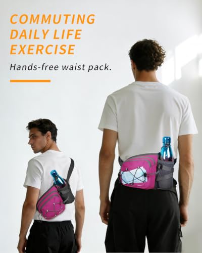 sportsnew Waist Pack with Water Bottle Holder, Fanny Pack for Men Women - color: Deep Pink