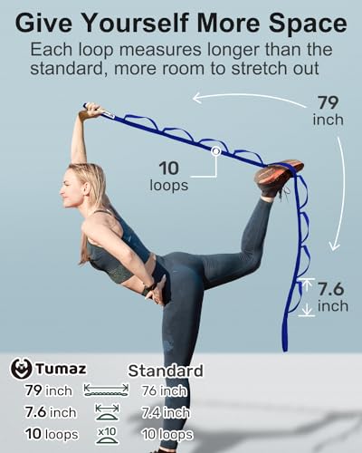 Tumaz Stretching Strap, 10-Loop Non-Elastic Yoga Strap