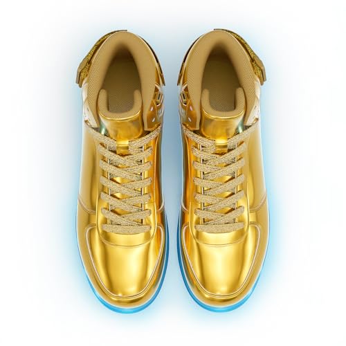 Unisex LED Light Up Shoes, Fashion High Top LED Sneakers USB Rechargeable Glowing Luminous Shoes for Men, Women, Teens - color: Gold, size: 6.5 Women/5 Men