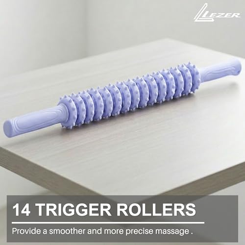 LEZER Flexible Massage Stick 21.7" Muscle Roller, 14 Roller Trigger Point, Deep Tissue Myofascial Release & Muscle Recovery, Bendable Body Massager for Neck, Back & Legs