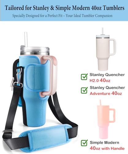 Water Bottle Carrier Bag for Stanley Cup 40 oz with Phone & Storage Pockets - color: Blue
