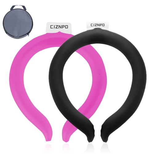 2PCS PCM Neck Cooling Tube with Insulated Bag, Reusable Ice Ring Neck Cooler Wrap, Wearable Cooling Neck Ring for Hot Weather Outdoor Work, TPU Freezable Collar (Rose+Black) - color: Rose+black