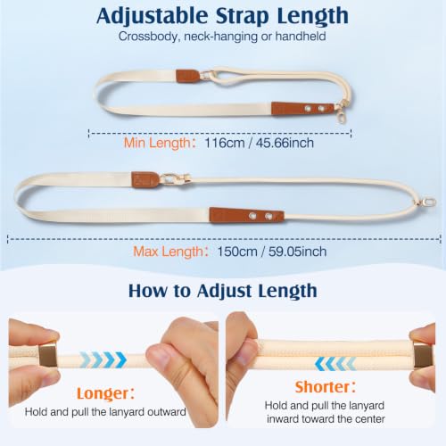 MoKo Adjustable Phone Lanyard Crossbody Strap with 2 Hanging Loops - color: Beige