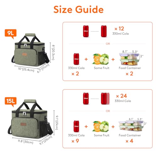 Lifewit Insulated Lunch Box for Men, Lunch Bag Cooler Women, 24-Can 15L - color: Dark Green, size: Large(15L)