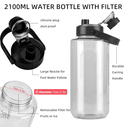2L/64oz Grey Half Gallon Water Bottle with Handle for Gym & Outdoors - color: grey