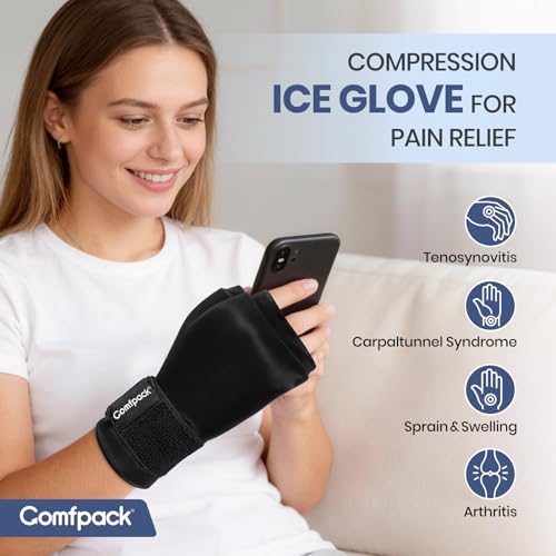 Comfpack Hand Ice Pack Glove, Soft Gel Thumb Wrist Ice Pack for Arthritis - style: Black