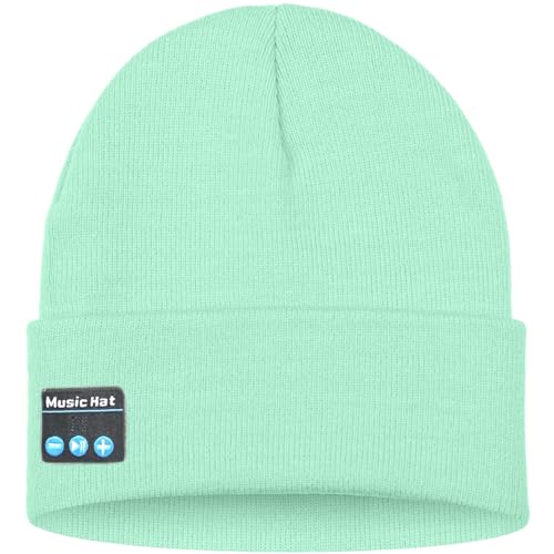 ATNKE LED Lighted Bluetooth Beanie Hat,USB Rechargeable 4 LED Wireless Music Running Headlamp Cap Gift for Men and Women - color: #Fruit Green