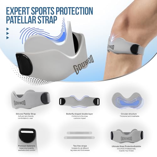 GOUNOD Patellar Tendon Support Strap 2 Pack,Silicone Knee Strap for Knee Pain Relief,Patella Band for Basketball, Jumpers Knee, Tendonitis, Running, Hiking, Soccer, Osgood Schlatter（Grey） - color: Gray