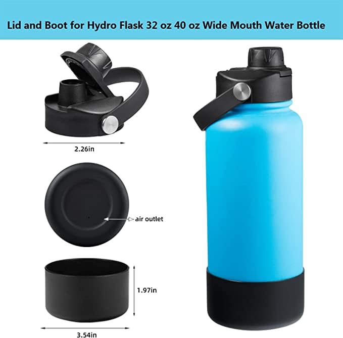 Lid for Hydro Flask 32 40 oz Wide Mouth, Replacement Lids Compatible with Hydro Flask Wide Mouth Water Bottle, Top Spout Lid with Handle, Wide Mouth Lid Chug Cap Accessories - color: Black lid+boot - 1 Pack