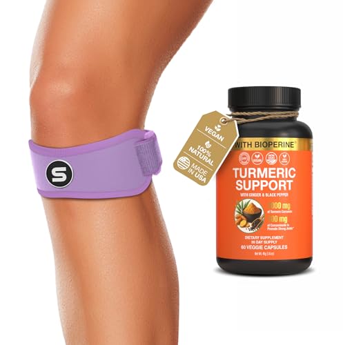 Sleeve Stars Patella Knee Strap and Turmeric Curcumin Supplement Bundle Patellar Tendon Support Knee Brace for Running Sports Arthritis Knee Pain Relief Osgood Schlatter Runner’s Knee Joint Support Mo