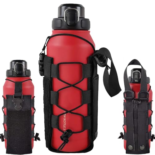 Molle Water Bottle Holder Pouches 16 24 32 40 64 oz Adjustable Capacity - color: Black, style: Classic