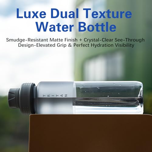 OLDLEY 32 oz Water Bottle with Handle, BPA-Free Tritan Reusable Sports Water Bottle with Leak-Proof Dust Lid, Wide Mouth, Cup Holder Friendly, Half Frosted Clear Bottle for Gym, Travel, Work,Gray - color: Gray