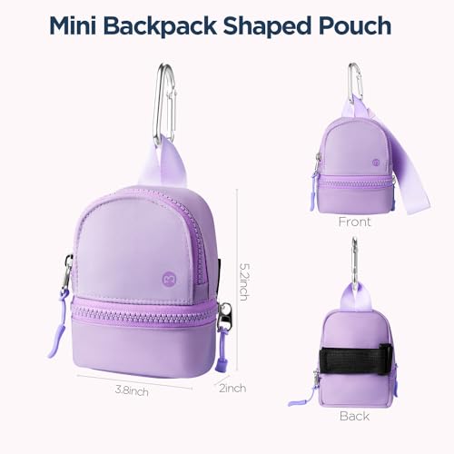 Babysun Mini Backpack Keychain Wristlet Pouch Small Change Coin Purse Cute Zipper Wallet With 3 RFID Card Slots For Women/Men Airpods Cosmetics - color: Purple