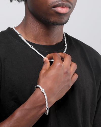 LuxeFlex 4mm Iced Out Four Leaf Tennis Chain,White Gold Plated with 5A Zircon Stones, exquisite Handmade Hip Hop Bling Necklace Perfect Unisex Jewelry Gift - color: White Gold, size: 18 INCH