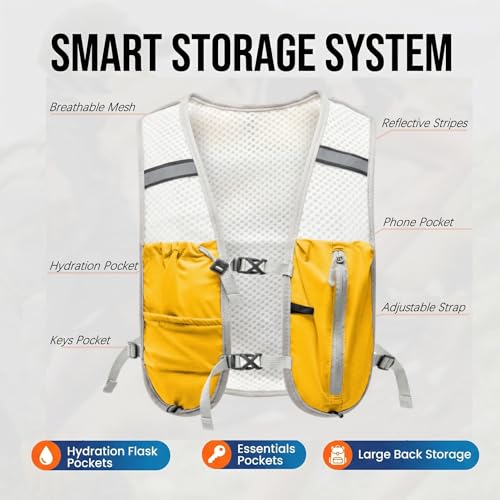 Hydration Backpack Lightweight Running Vest for Women Men with 500ml Soft Flask Hiking Daypack - color: Yellow Vest Only