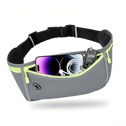 Slim Running Belt for Women Men,Runners Fanny Pack Phone Holder,Money Belt,Running Gear Accessories,with 3 Pockets (Green-gray) - color: Green-gray