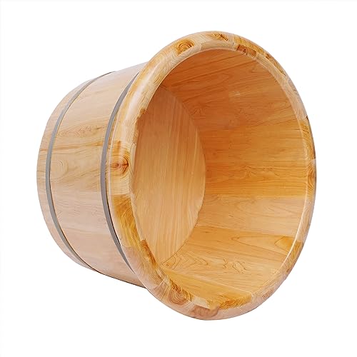 Wooden Foot Bath Bucket Foot Soaking Bath Basin with Lid Wood Footbath Barrel with Massage Roller Pedicure Barrel for Spa, Massage, Sauna 12.2 * 9.84in (Log Color) - color: Log Color