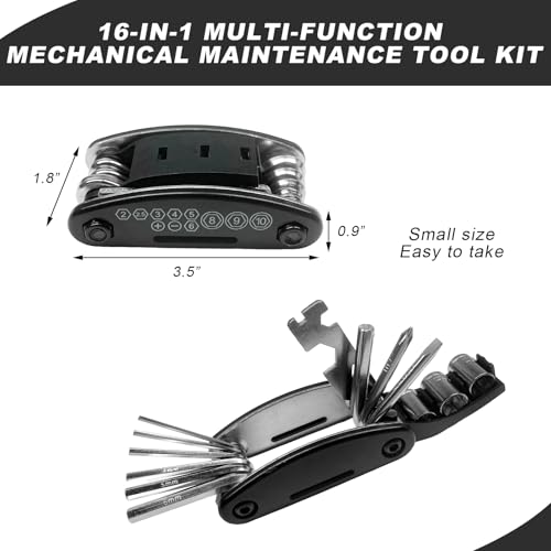Wevdn Bike Repair Tool Kit, 16-in-1 Multi Function Tool with Hex Wrench & Screwdriver, Portable Multi Tool for Motorcycle Mountain Bike Road Bike, Universal Motorcycle Accessories